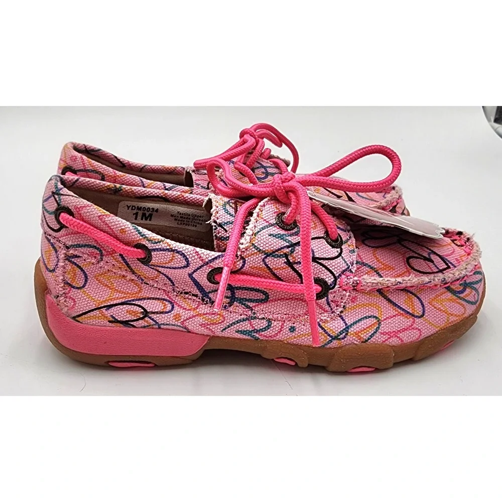 Twisted X Pink Canvas Boots Loafers Kids 1M Heart Print NWT YDM0034 EXC